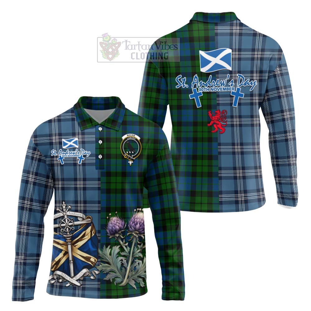 Tartan Vibes Clothing MacKie (McKie) Tartan Long Sleeve Polo Shirt Happy St. Andrew's Day Half Tartan Style