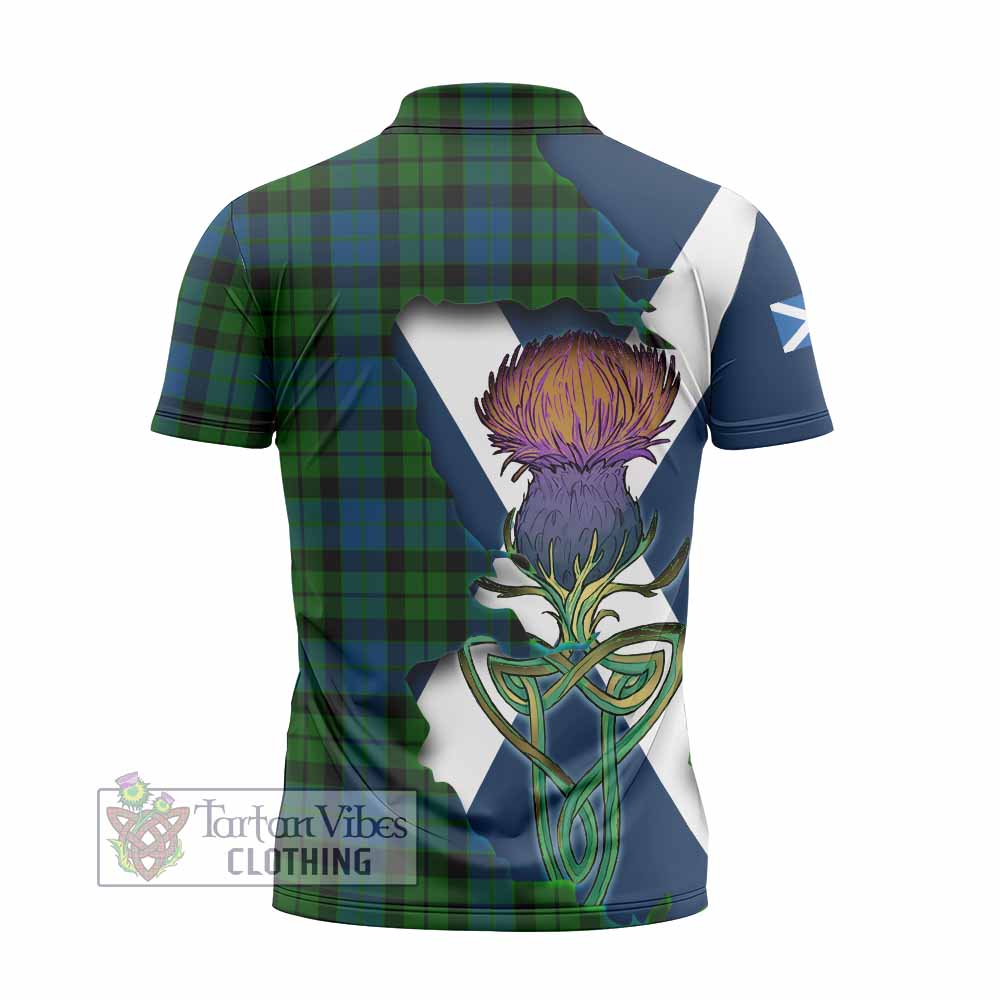 Tartan Vibes Clothing MacKie (McKie) Tartan Family Crest Zipper Polo Shirt Scottish Thistle Celtic Inspired