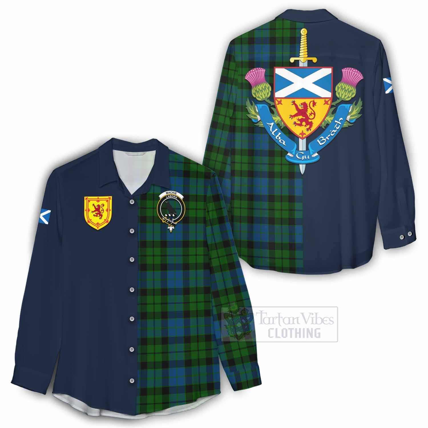 Tartan Vibes Clothing MacKie (McKie) Tartan Women's Casual Shirt Alba with Scottish Lion Royal Arm Half Style