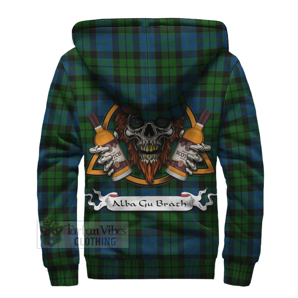 Tartan Vibes Clothing MacKie (McKie) Tartan Sherpa Hoodie with Family Crest and Bearded Skull Holding Bottles of Whiskey