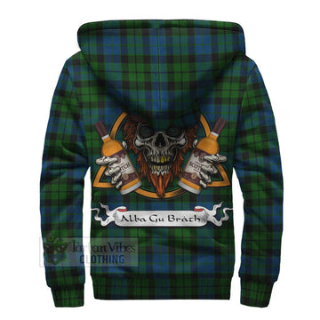MacKie (McKie) Tartan Sherpa Hoodie with Family Crest and Bearded Skull Holding Bottles of Whiskey