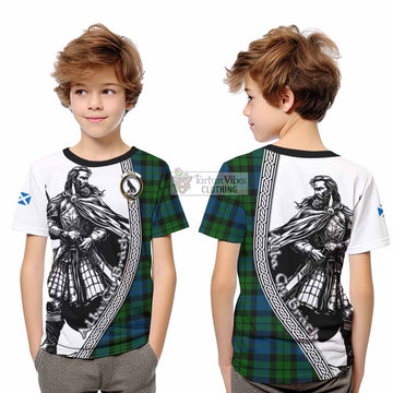 MacKie (McKie) Tartan Clan Crest Kid T-Shirt with Highlander Warrior Celtic Style