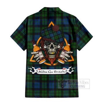 MacKie (McKie) Tartan Hawaiian Shirt with Family Crest and Bearded Skull Holding Bottles of Whiskey