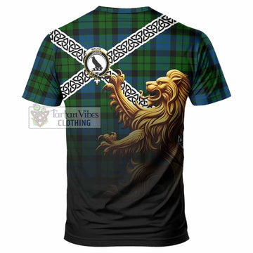 MacKie (McKie) Crest Tartan T-Shirt with Golden Lion Emblem Celtic Style
