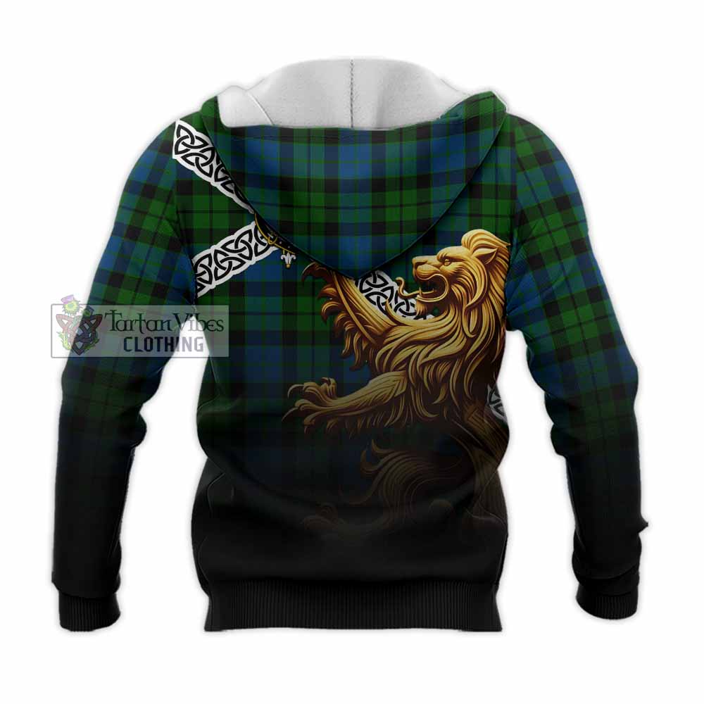 Tartan Vibes Clothing MacKie (McKie) Crest Tartan Knitted Hoodie with Golden Lion Emblem Celtic Style