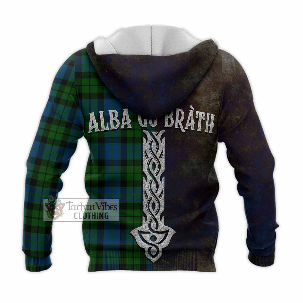 Tartan Vibes Clothing MacKie (McKie) Tartan Family Crest Knitted Hoodie Alba Gu Brath Be Brave Lion Ancient Style