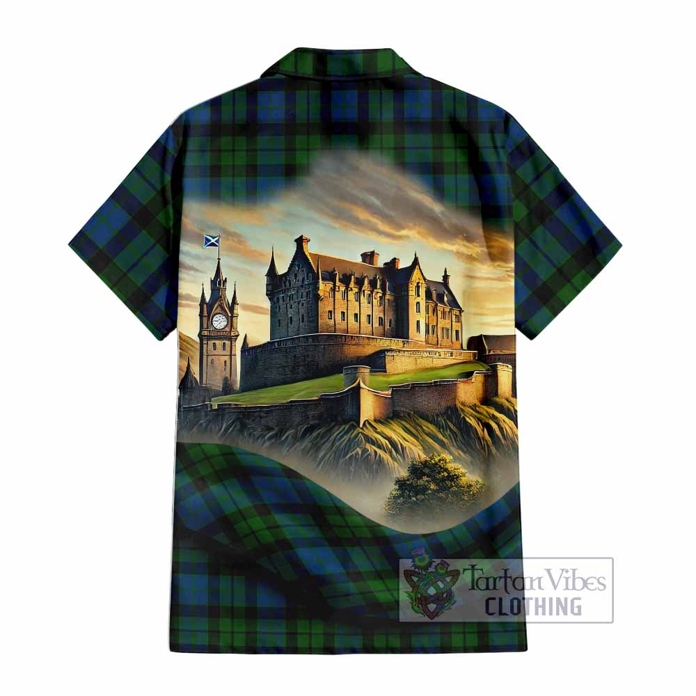 Tartan Vibes Clothing MacKie (McKie) Tartan Family Crest Short Sleeve Button Shirt with Scottish Ancient Castle Style
