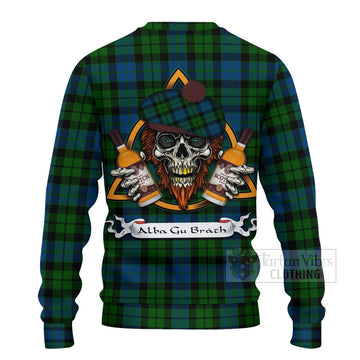 Tartan Vibes Clothing MacKie (McKie) Tartan Knitted Sweater with Family Crest and Bearded Skull Holding Bottles of Whiskey