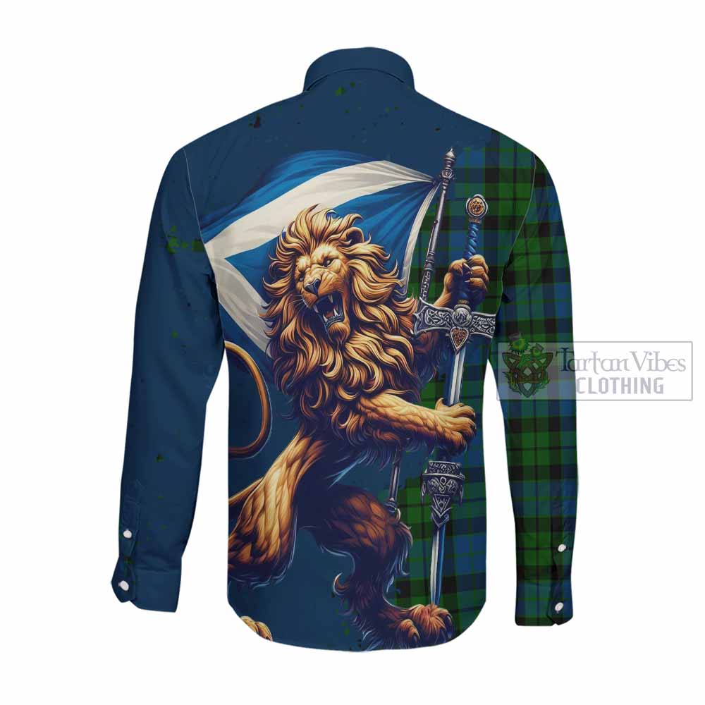 Tartan Vibes Clothing MacKie (McKie) Tartan Family Crest Long Sleeve Button Shirt with Scottish Majestic Lion