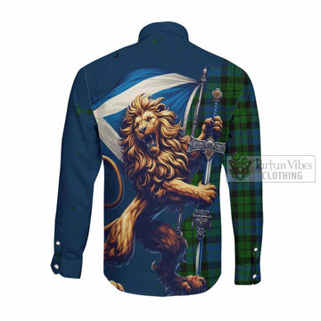 Tartan Vibes Clothing MacKie (McKie) Tartan Family Crest Long Sleeve Button Shirt with Scottish Majestic Lion