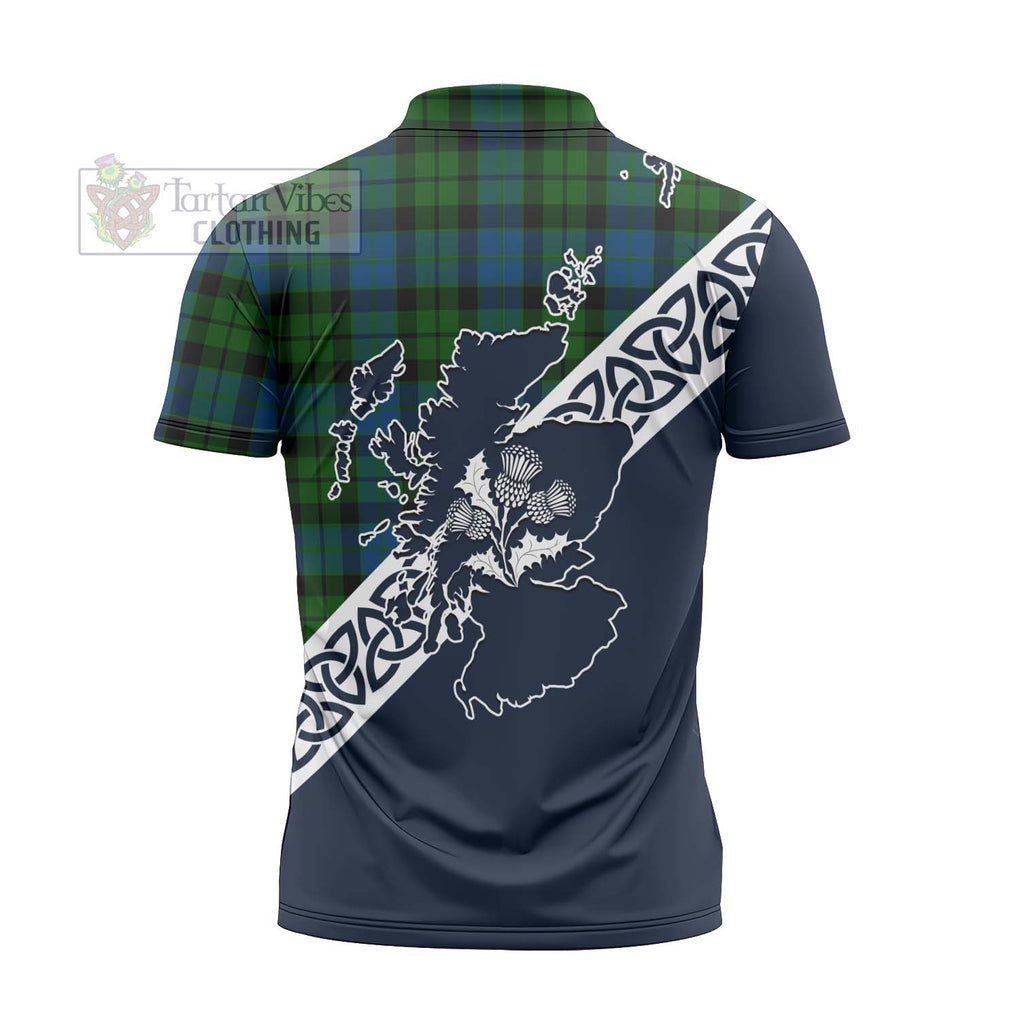 Tartan Vibes Clothing MacKie (McKie) Tartan Zipper Polo Shirt Featuring Thistle and Scotland Map