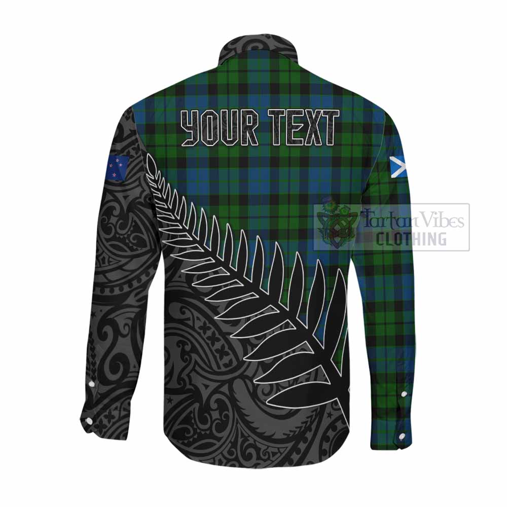 Tartan Vibes Clothing MacKie (McKie) Crest Tartan Long Sleeve Button Shirt with New Zealand Silver Fern Half Style