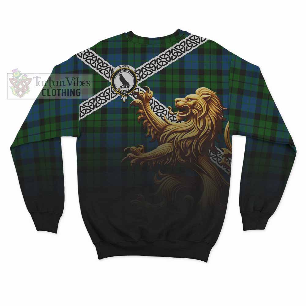 Tartan Vibes Clothing MacKie (McKie) Crest Tartan Sweatshirt with Golden Lion Emblem Celtic Style
