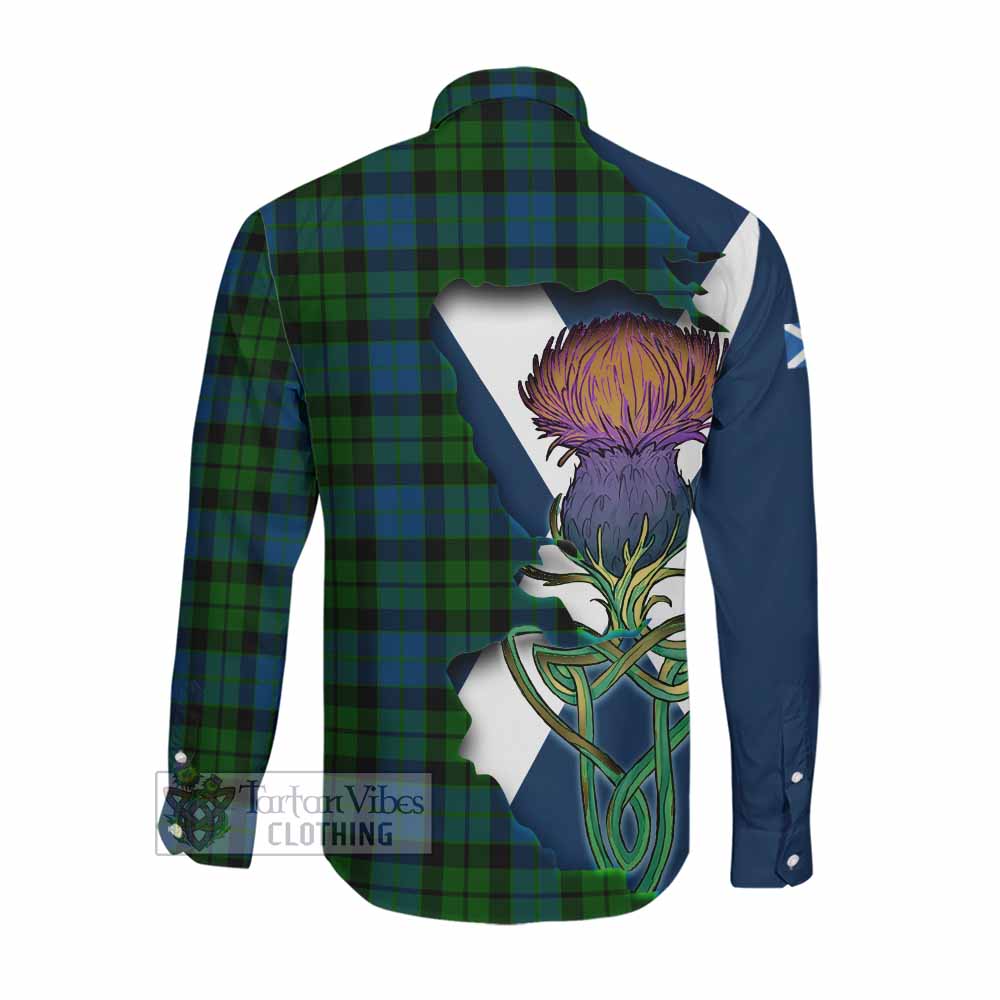 Tartan Vibes Clothing MacKie (McKie) Tartan Family Crest Long Sleeve Button Shirt Scottish Thistle Celtic Inspired