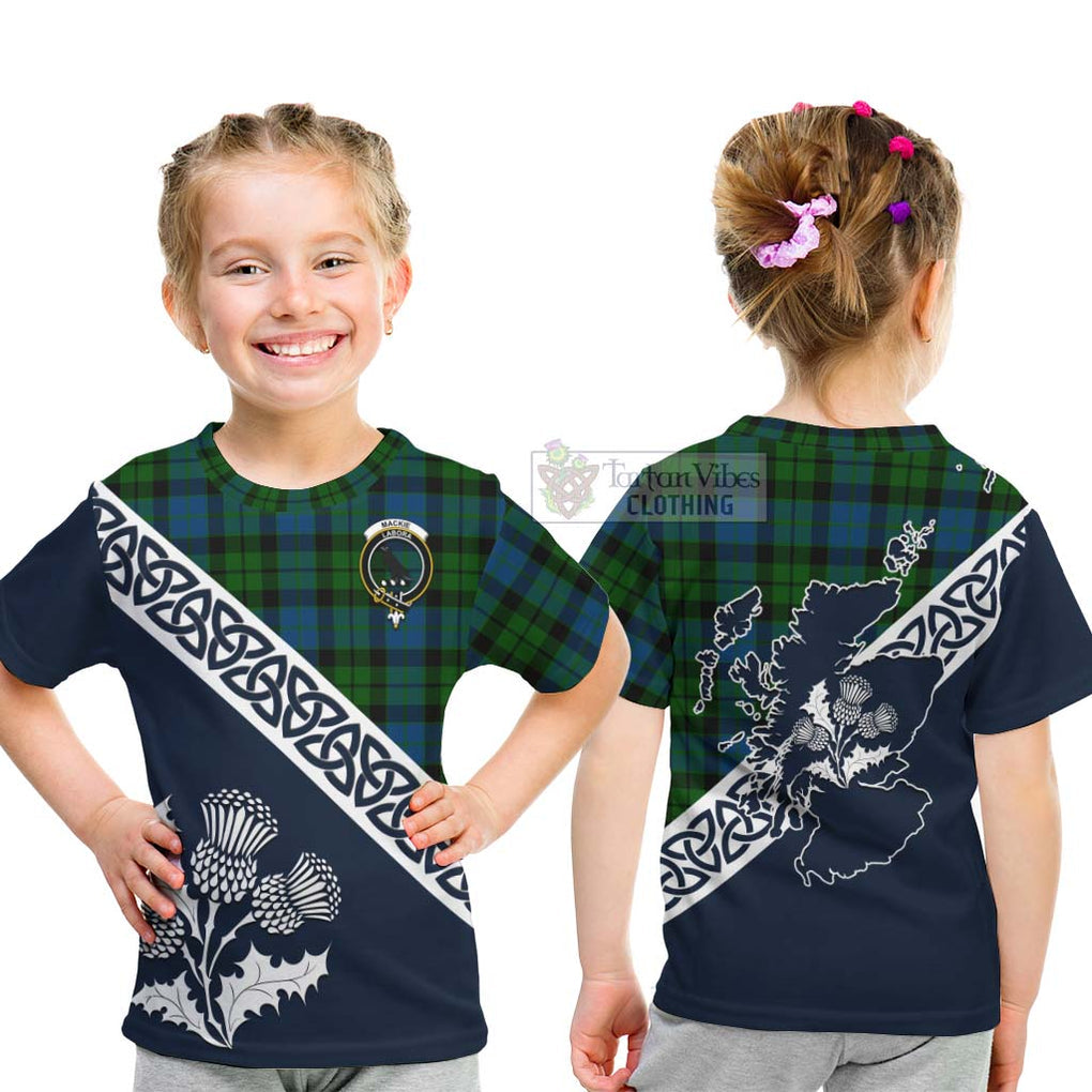 Tartan Vibes Clothing MacKie (McKie) Tartan Kid T-Shirt Featuring Thistle and Scotland Map