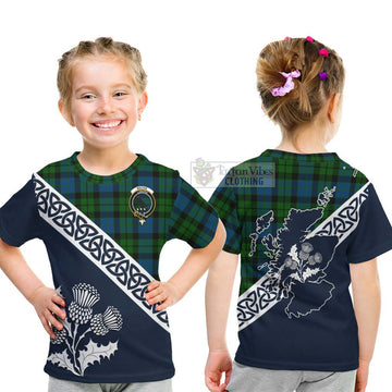 Tartan Vibes Clothing MacKie (McKie) Tartan Kid T-Shirt Featuring Thistle and Scotland Map
