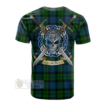 Tartan Vibes Clothing MacKie (McKie) Tartan Cotton T-shirt with Family Crest Celtic Skull Style