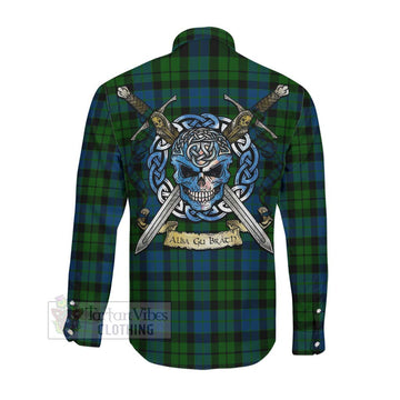 Tartan Vibes Clothing MacKie (McKie) Tartan Long Sleeve Button Shirt with Family Crest Celtic Skull Style