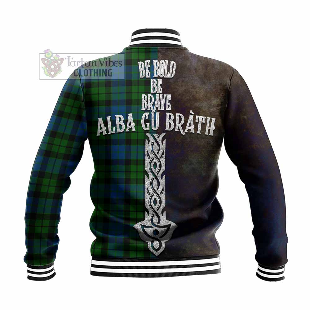 Tartan Vibes Clothing MacKie (McKie) Tartan Family Crest Baseball Jacket Alba Gu Brath Be Brave Lion Ancient Style