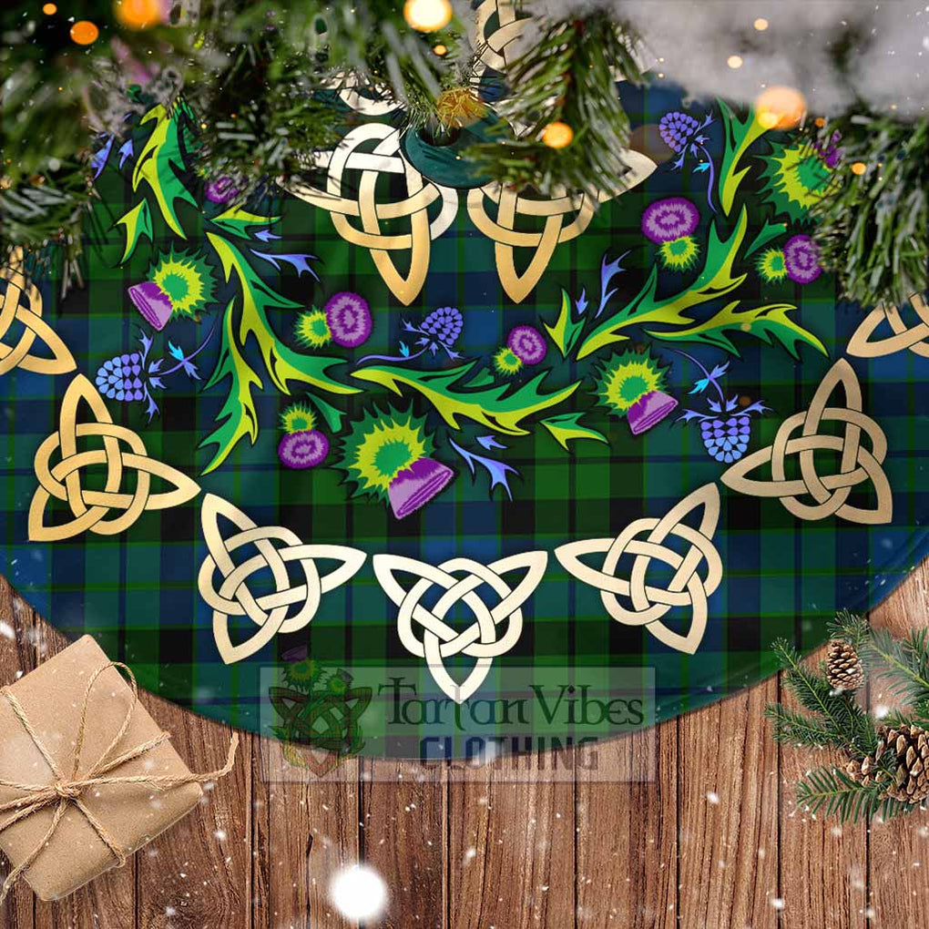Tartan Vibes Clothing MacKie (McKie) Tartan Christmas Tree Skirt with Thistle Celtic Knot Style