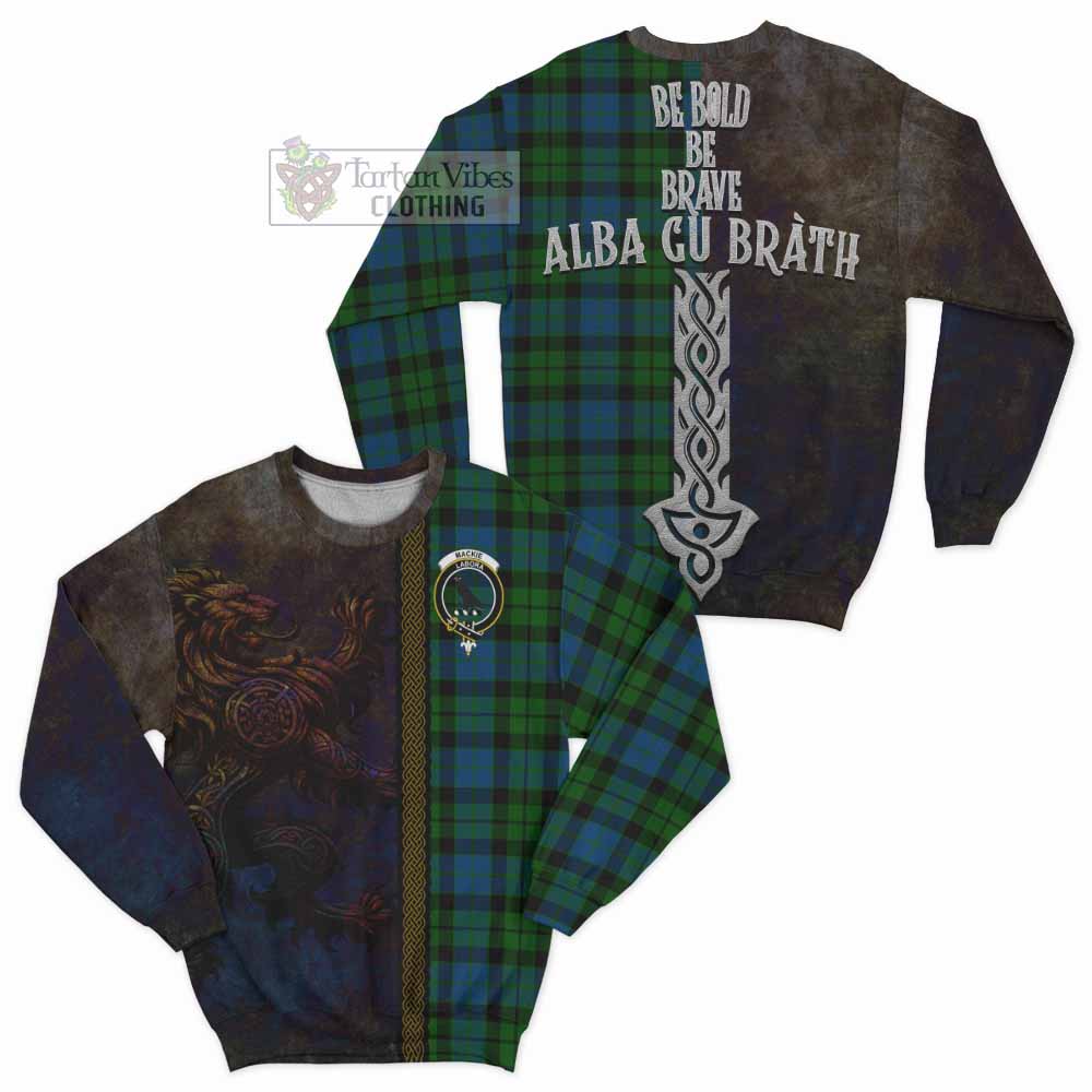 Tartan Vibes Clothing MacKie (McKie) Tartan Family Crest Sweatshirt Alba Gu Brath Be Brave Lion Ancient Style