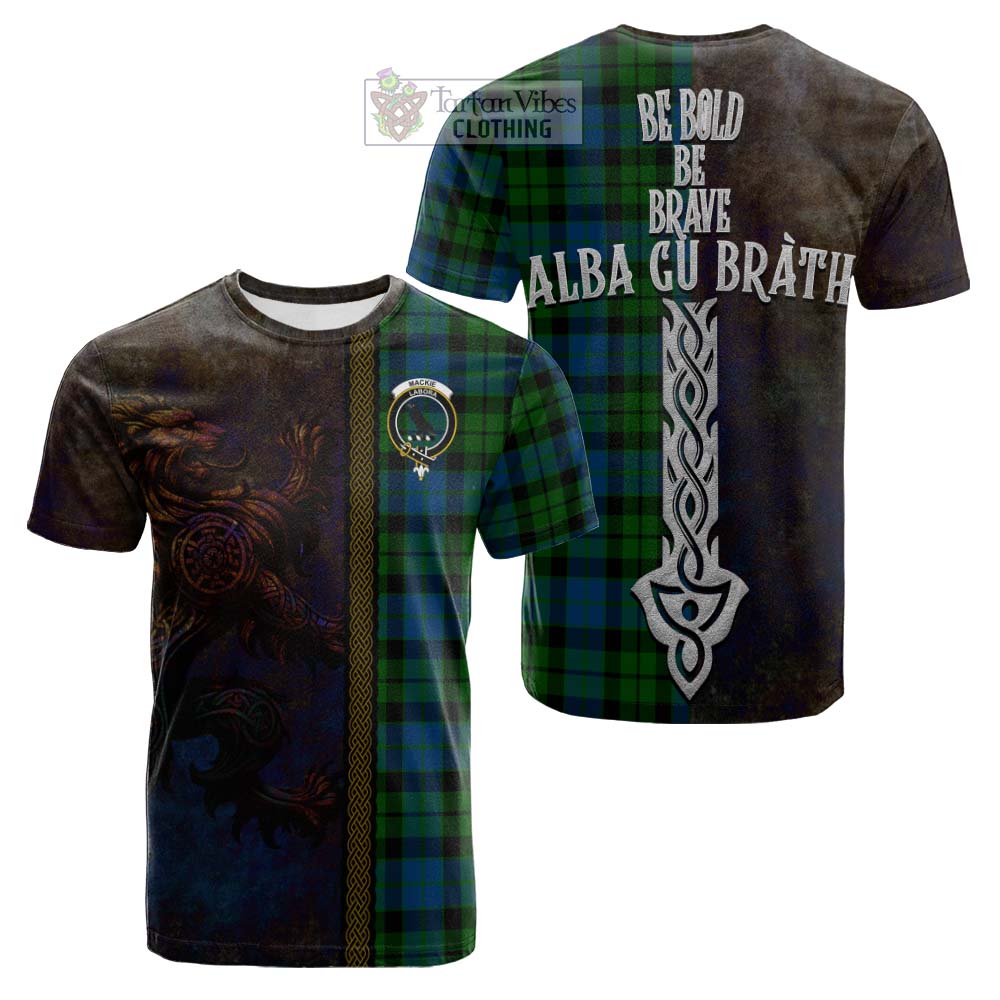 Tartan Vibes Clothing MacKie (McKie) Tartan Family Crest Cotton T-shirt Alba Gu Brath Be Brave Lion Ancient Style