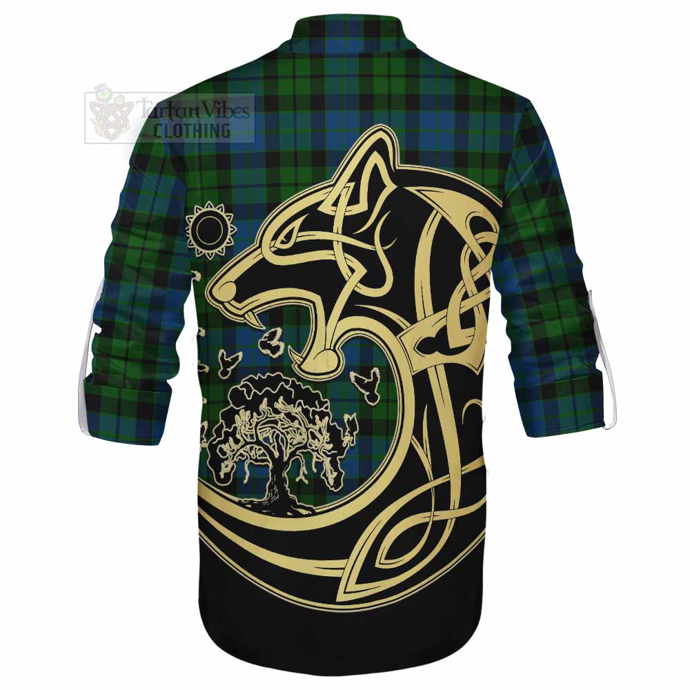 Tartan Vibes Clothing MacKie (McKie) Tartan Ghillie Kilt Shirt with Family Crest Celtic Wolf Style