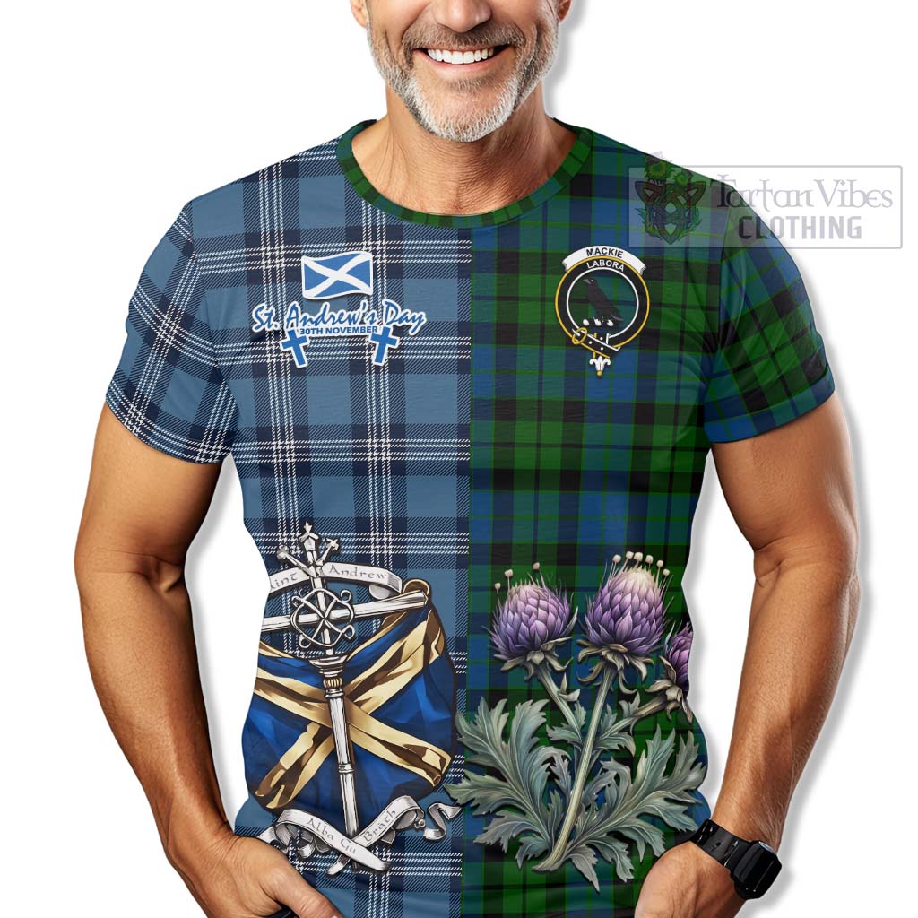 Tartan Vibes Clothing MacKie (McKie) Tartan T-Shirt Happy St. Andrew's Day Half Tartan Style