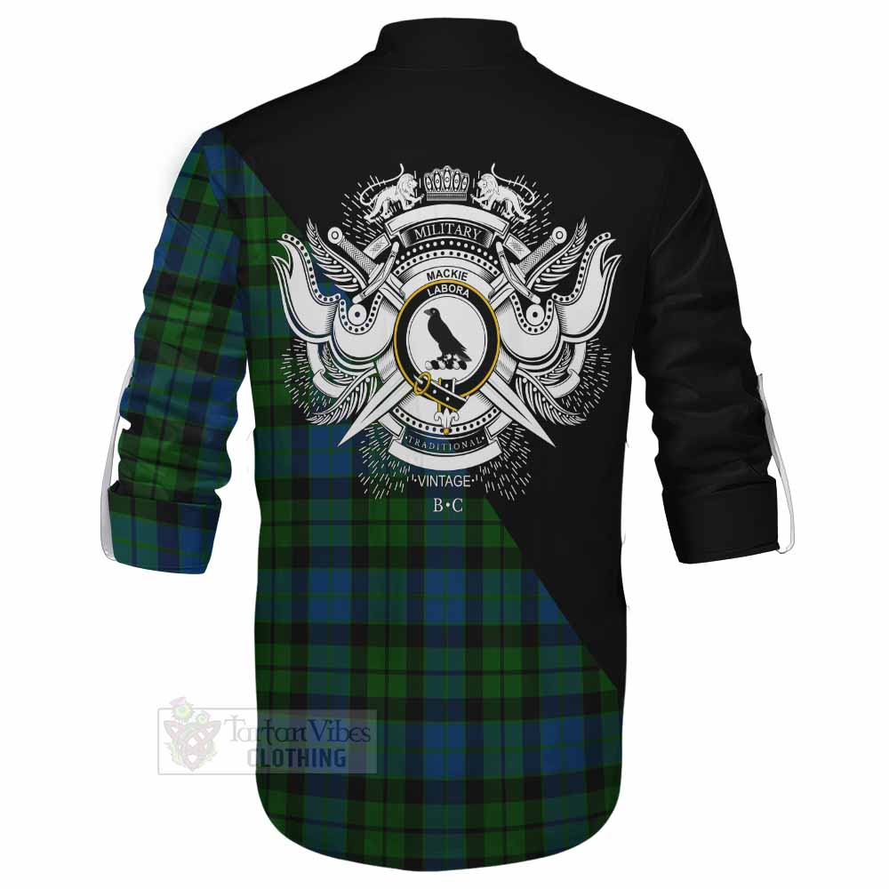 Tartan Vibes Clothing MacKie (McKie) Tartan Ghillie Kilt Shirt with Family Crest and Military Logo Style