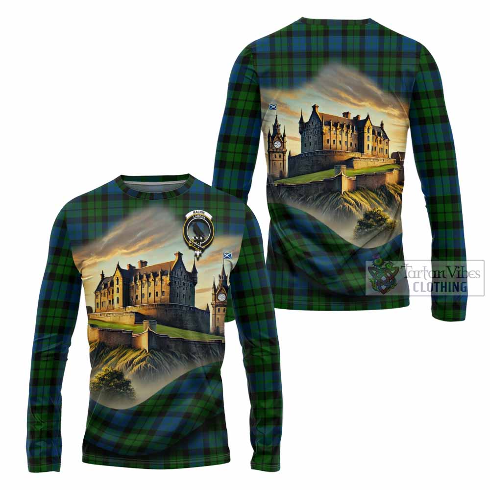 Tartan Vibes Clothing MacKie (McKie) Tartan Family Crest Long Sleeve T-Shirt with Scottish Ancient Castle Style
