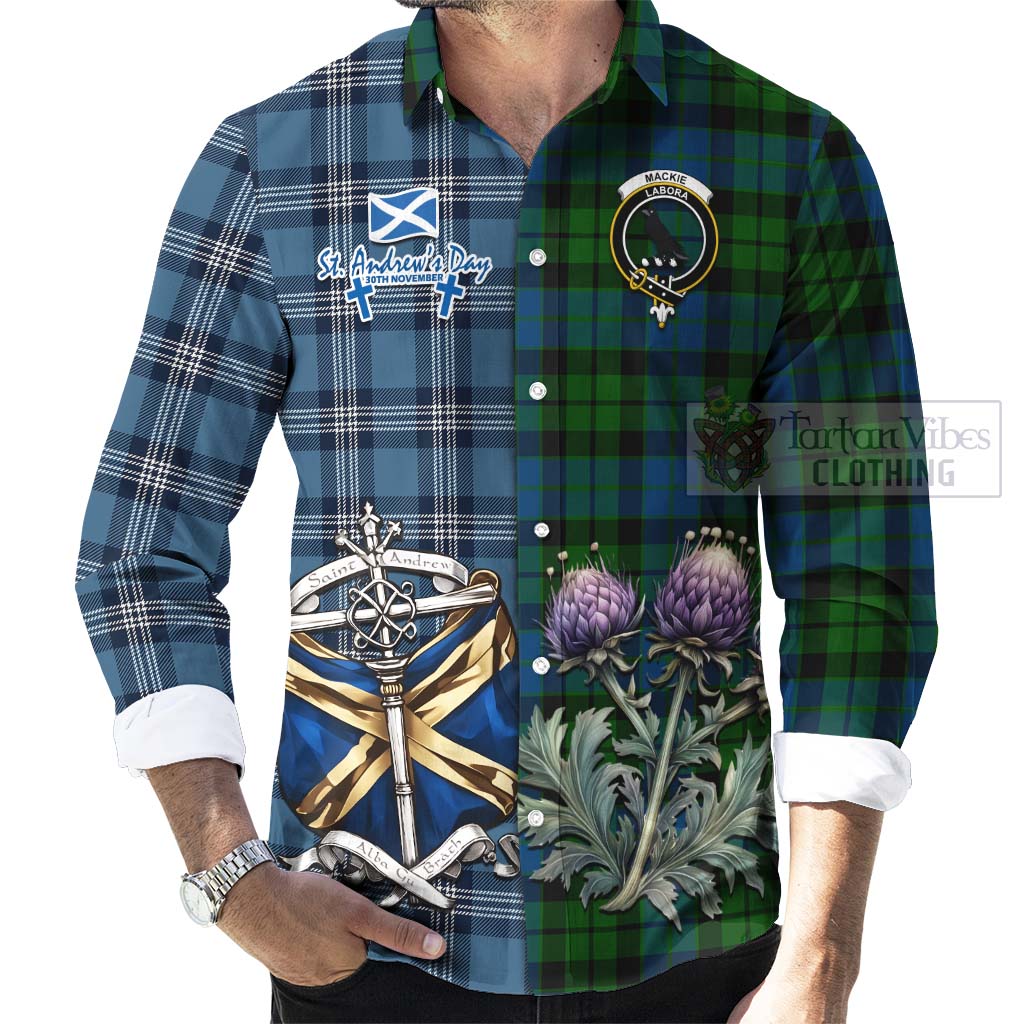 Tartan Vibes Clothing MacKie (McKie) Tartan Long Sleeve Button Shirt Happy St. Andrew's Day Half Tartan Style