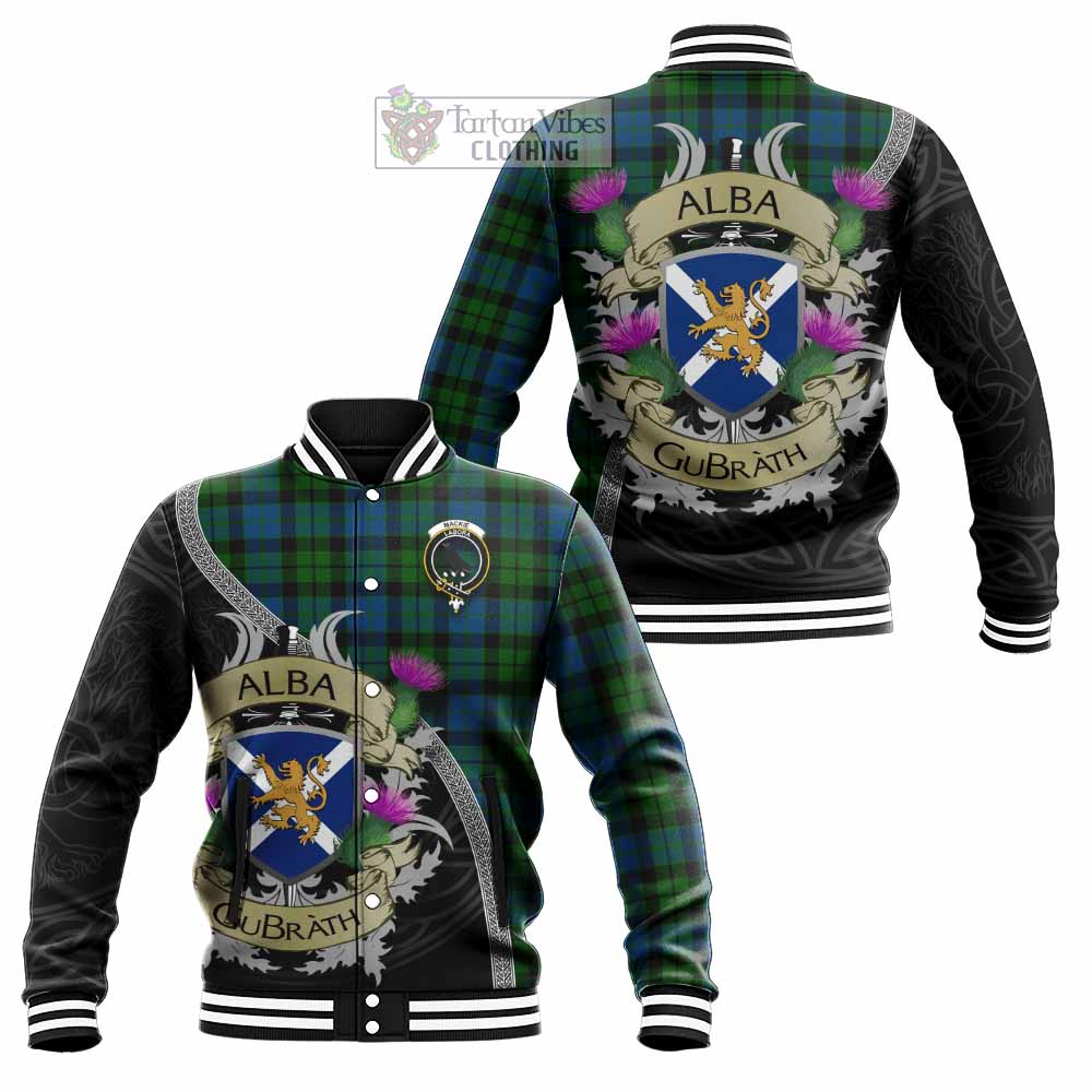 Tartan Vibes Clothing MacKie (McKie) Tartan Family Crest Baseball Jacket Lion Rampant Royal Thistle Shield Celtic Inspired