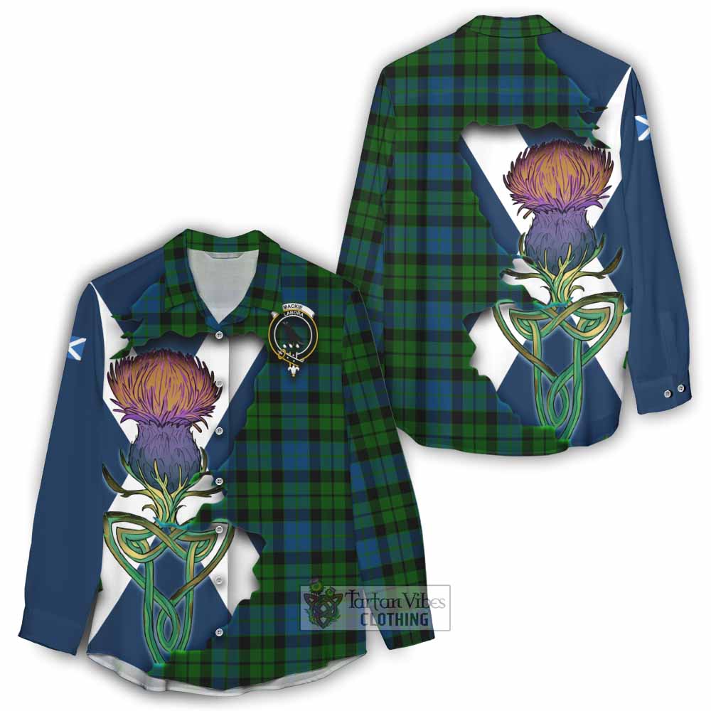 Tartan Vibes Clothing MacKie (McKie) Tartan Family Crest Women's Casual Shirt Scottish Thistle Celtic Inspired