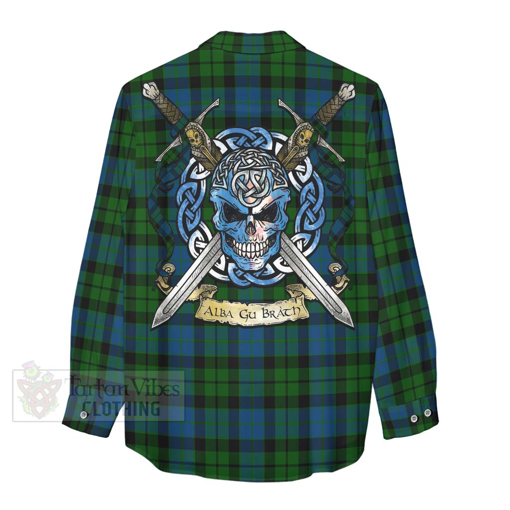 Tartan Vibes Clothing MacKie (McKie) Tartan Women's Casual Shirt with Family Crest Celtic Skull Style