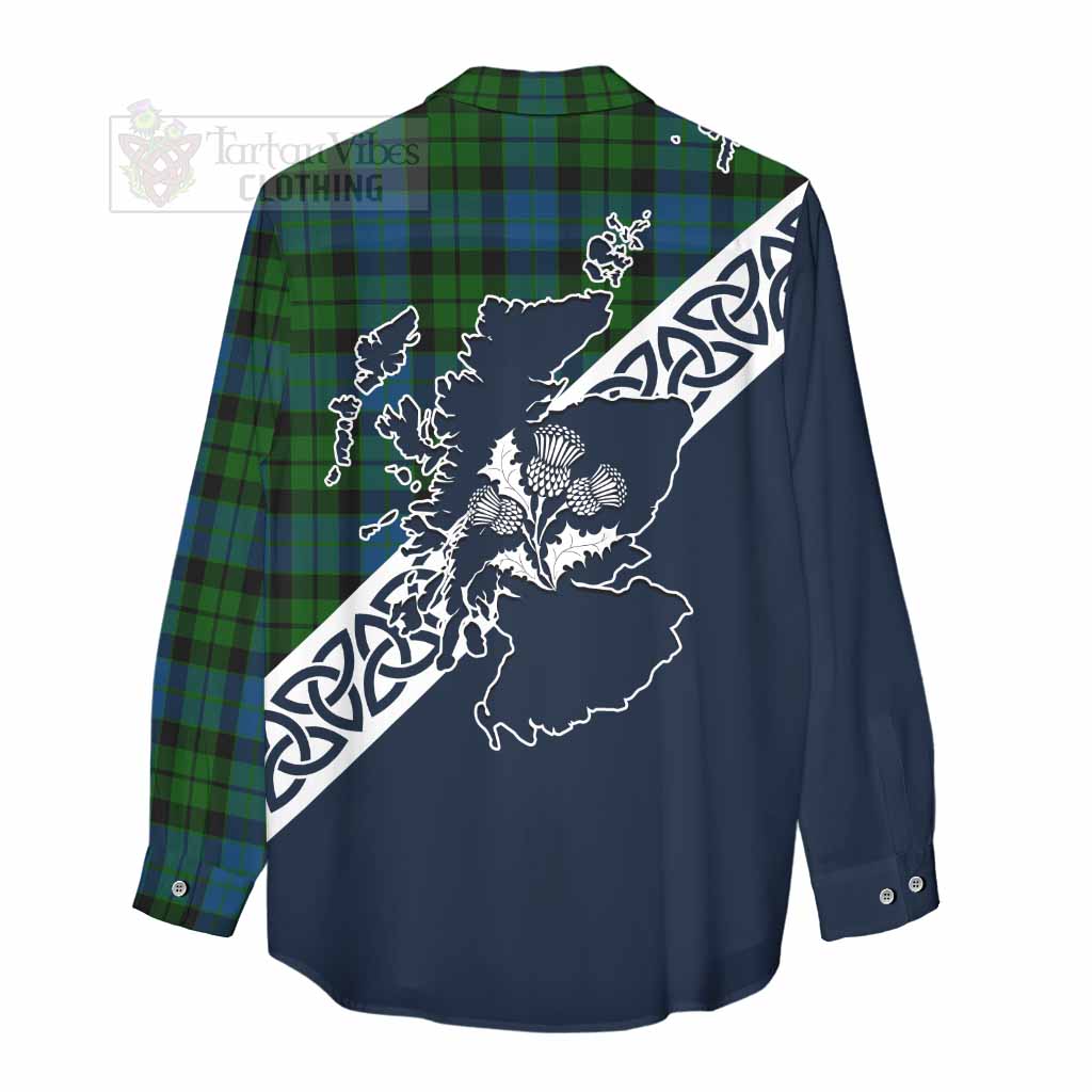 Tartan Vibes Clothing MacKie (McKie) Tartan Women's Casual Shirt Featuring Thistle and Scotland Map