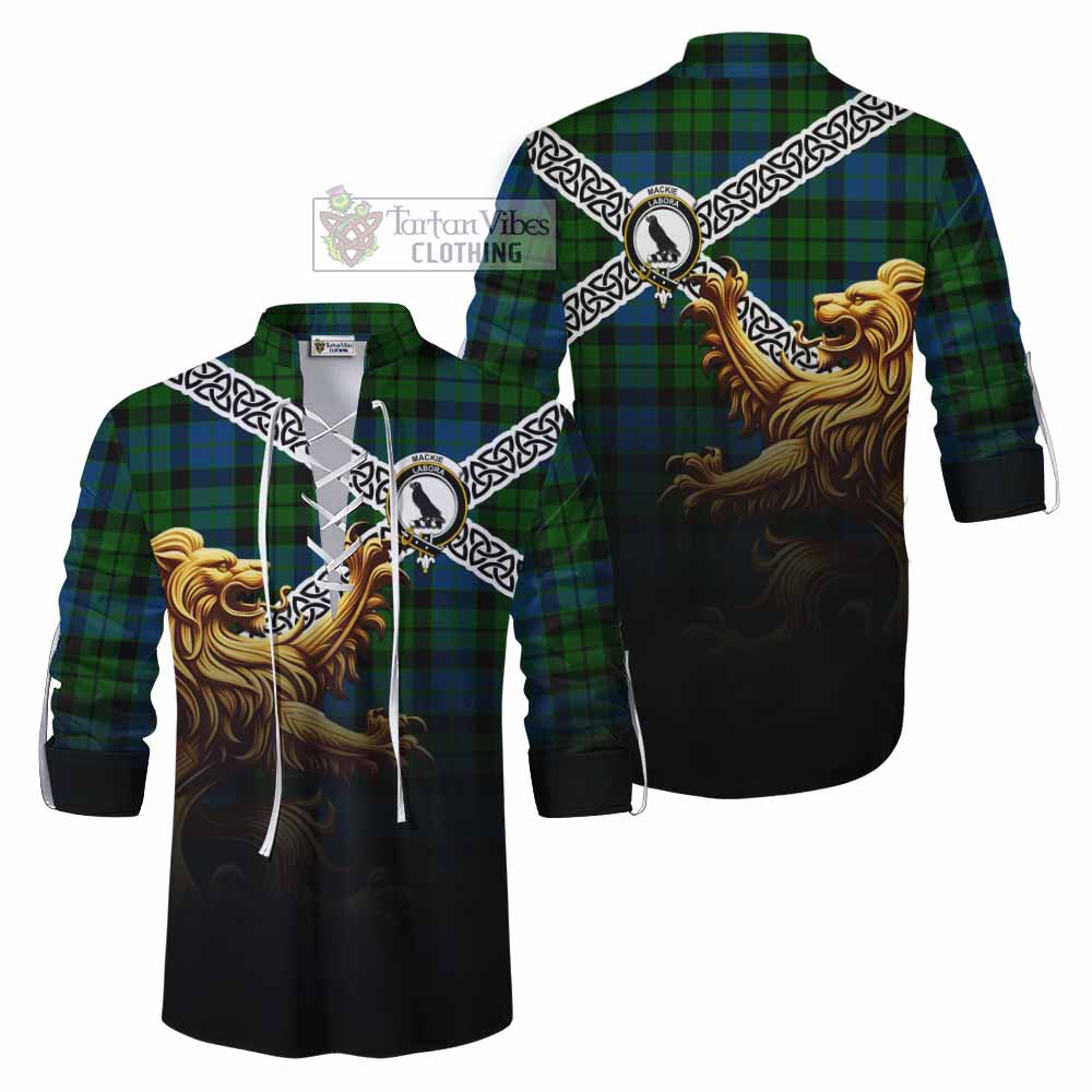 Tartan Vibes Clothing MacKie (McKie) Crest Tartan Ghillie Kilt Shirt with Golden Lion Emblem Celtic Style