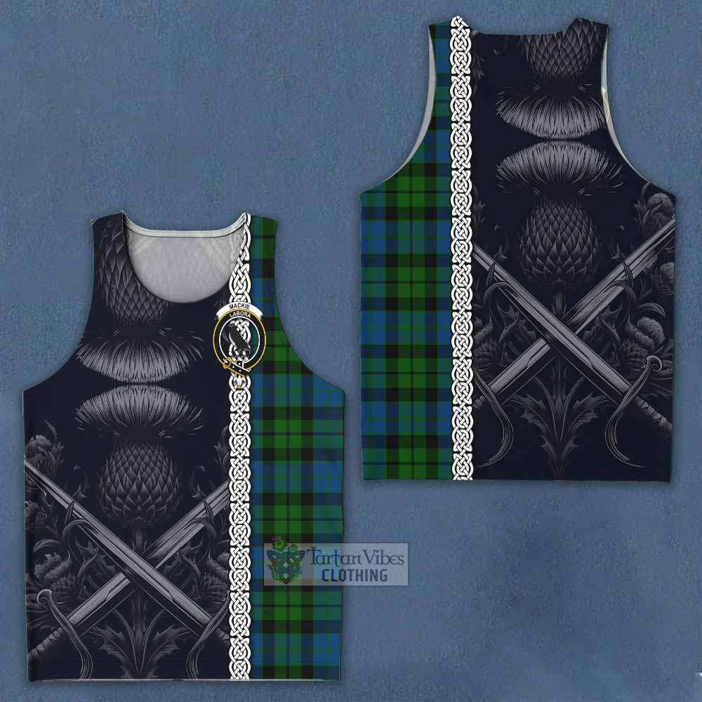 Tartan Vibes Clothing MacKie (McKie) Tartan Men's Tank Top with Family Crest Cross Sword Thistle Celtic Vibes