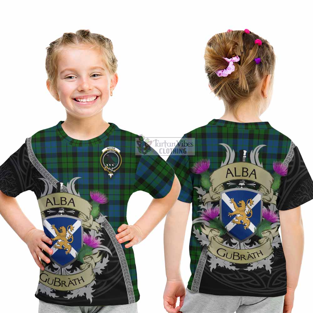 Tartan Vibes Clothing MacKie (McKie) Tartan Family Crest Kid T-Shirt Lion Rampant Royal Thistle Shield Celtic Inspired