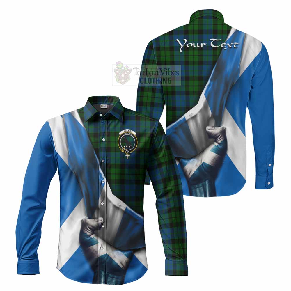 Tartan Vibes Clothing MacKie (McKie) Tartan Long Sleeve Button Shirt with Family Crest Scotland Patriotic Style