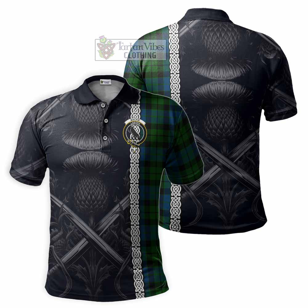 Tartan Vibes Clothing MacKie (McKie) Tartan Polo Shirt with Family Crest Cross Sword Thistle Celtic Vibes
