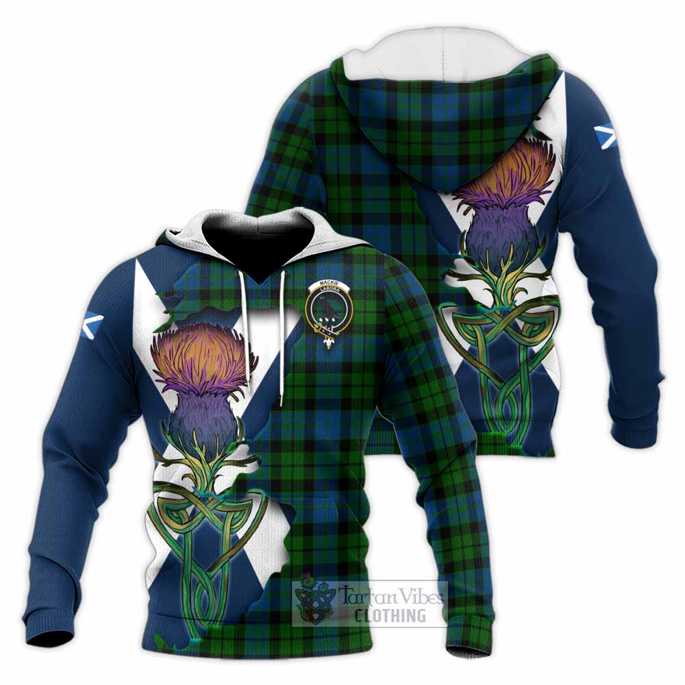 Tartan Vibes Clothing MacKie (McKie) Tartan Family Crest Knitted Hoodie Scottish Thistle Celtic Inspired