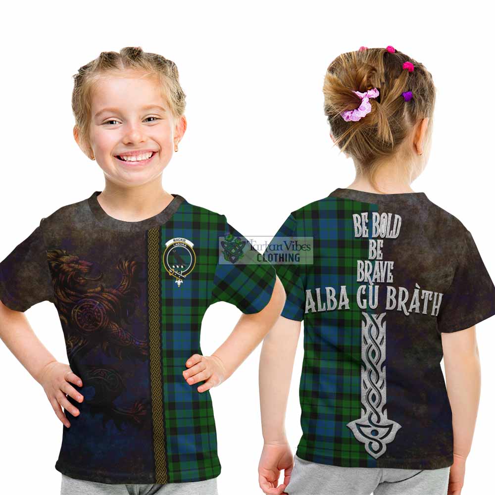 Tartan Vibes Clothing MacKie (McKie) Tartan Family Crest Kid T-Shirt Alba Gu Brath Be Brave Lion Ancient Style