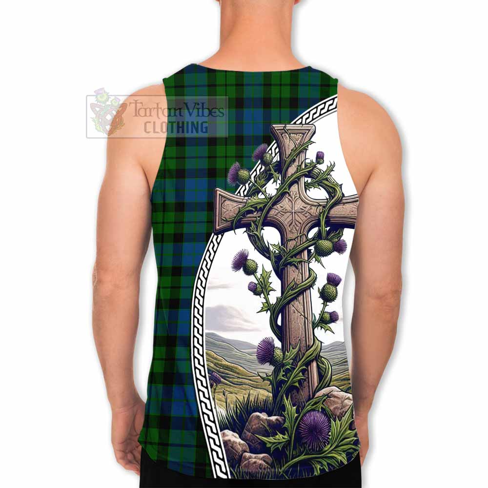 Tartan Vibes Clothing MacKie (McKie) Tartan Men's Tank Top with Family Crest and St. Andrew's Cross Accented by Thistle Vines