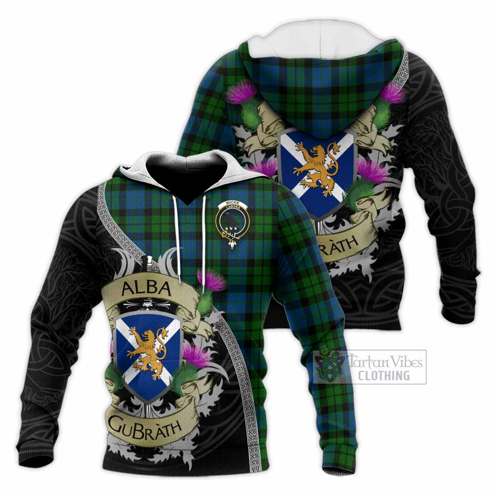 Tartan Vibes Clothing MacKie (McKie) Tartan Family Crest Knitted Hoodie Lion Rampant Royal Thistle Shield Celtic Inspired