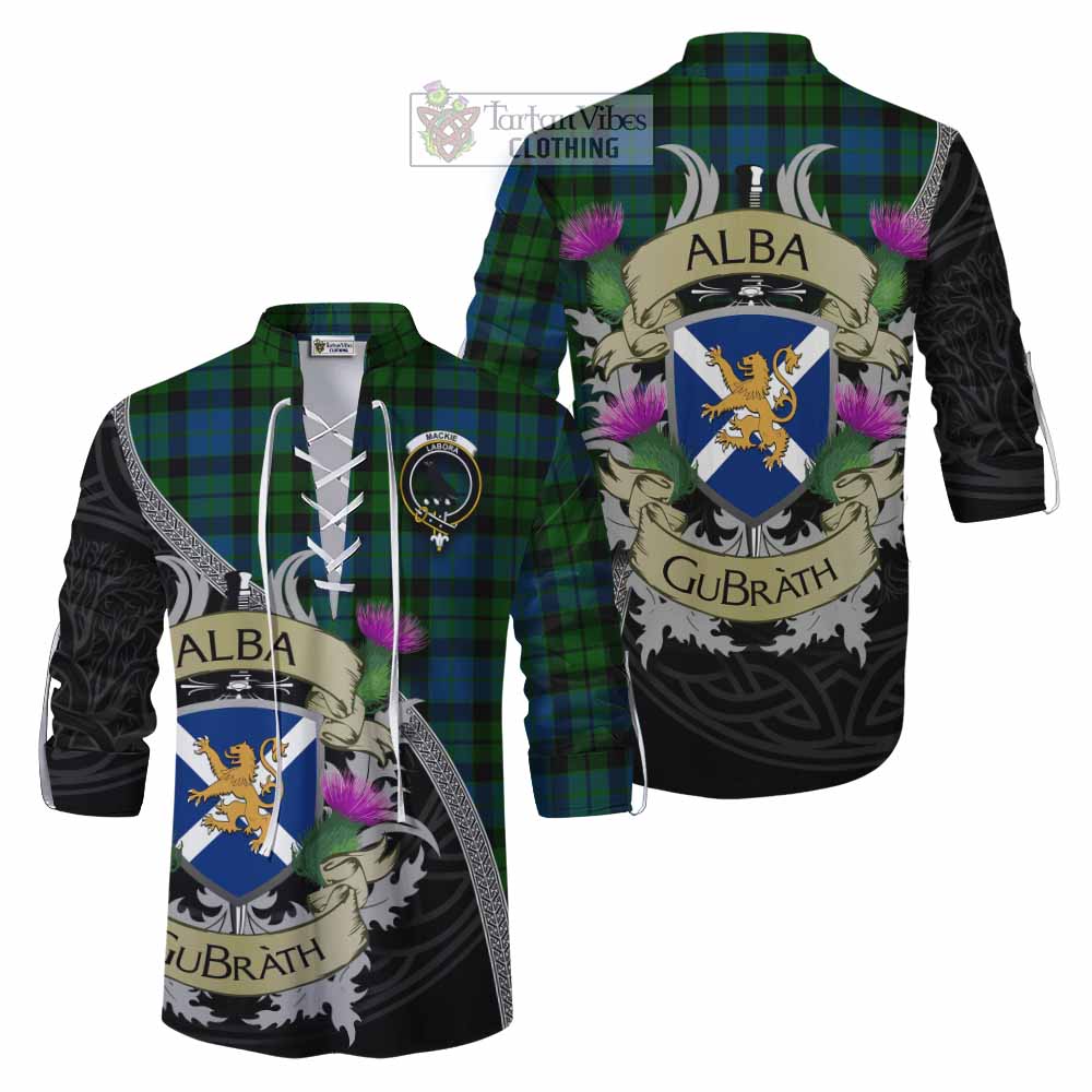 Tartan Vibes Clothing MacKie (McKie) Tartan Family Crest Ghillie Kilt Shirt Lion Rampant Royal Thistle Shield Celtic Inspired