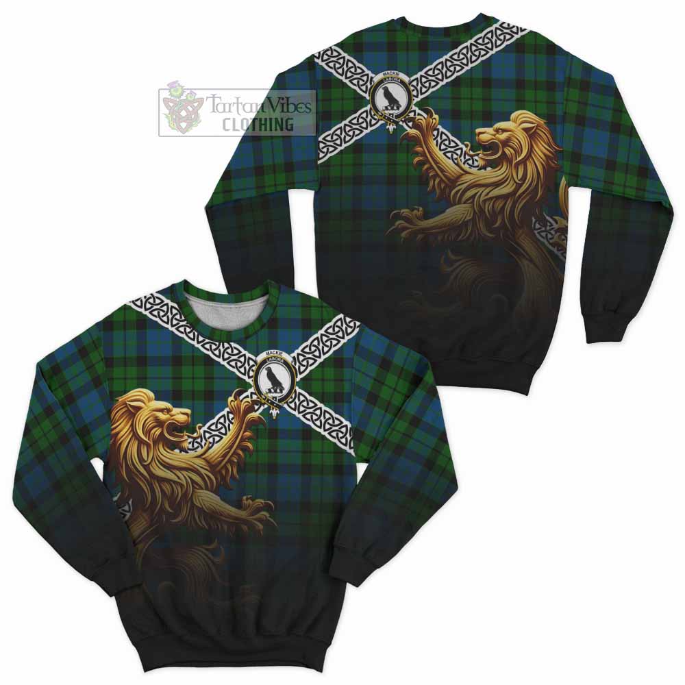 Tartan Vibes Clothing MacKie (McKie) Crest Tartan Sweatshirt with Golden Lion Emblem Celtic Style
