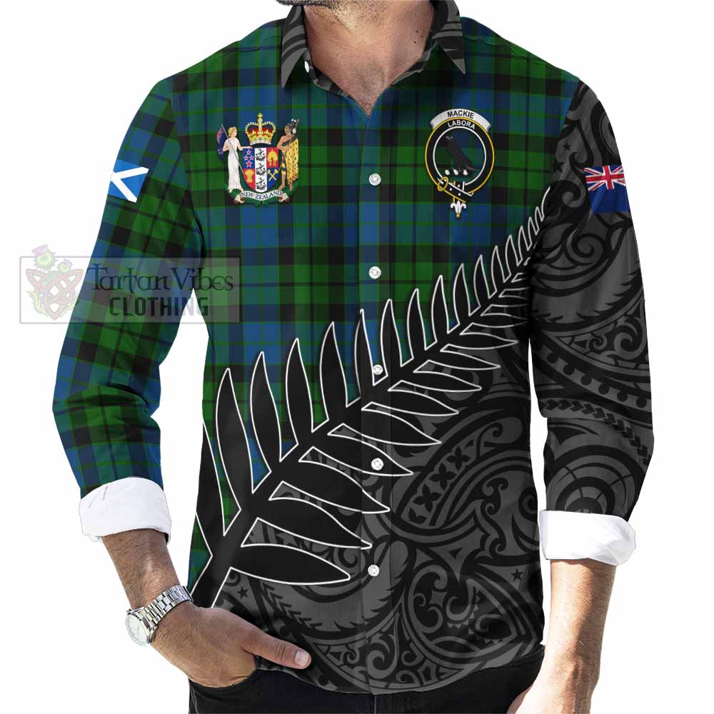 Tartan Vibes Clothing MacKie (McKie) Crest Tartan Long Sleeve Button Shirt with New Zealand Silver Fern Half Style