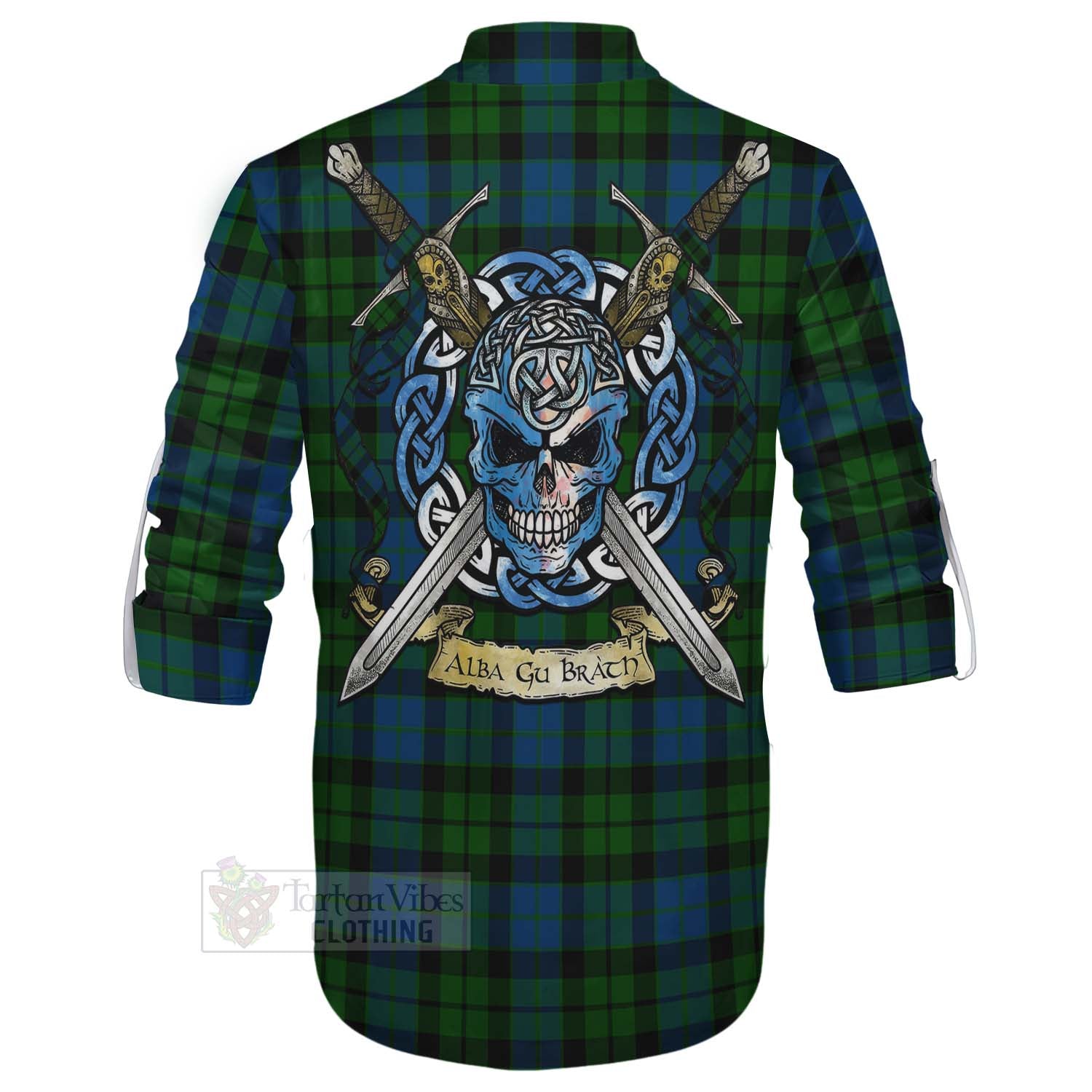 Tartan Vibes Clothing MacKie (McKie) Tartan Ghillie Kilt Shirt with Family Crest Celtic Skull Style