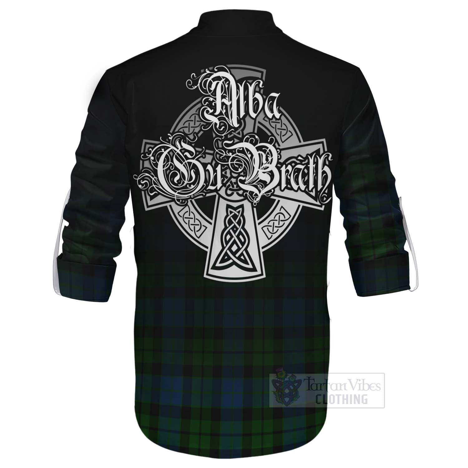 Tartan Vibes Clothing MacKie (McKie) Tartan Ghillie Kilt Shirt Featuring Alba Gu Brath Family Crest Celtic Inspired