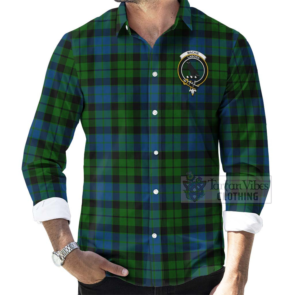 Tartan Vibes Clothing MacKie (McKie) Tartan Long Sleeve Button Shirt with Family Crest Celtic Skull Style